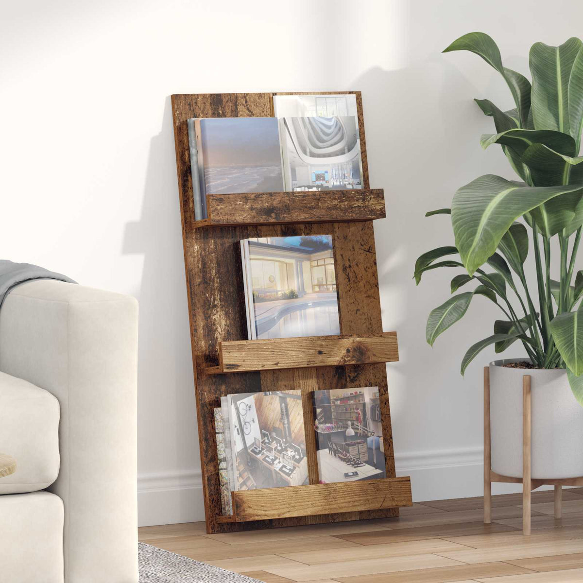 Tidningshylla Gammalt trä 51 x 11 x 102 cm Konstruerat trä