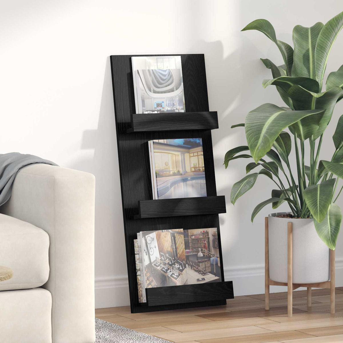 Tidningshylla Svart Ek 43 x 11 x 102 cm Konstruerat trä