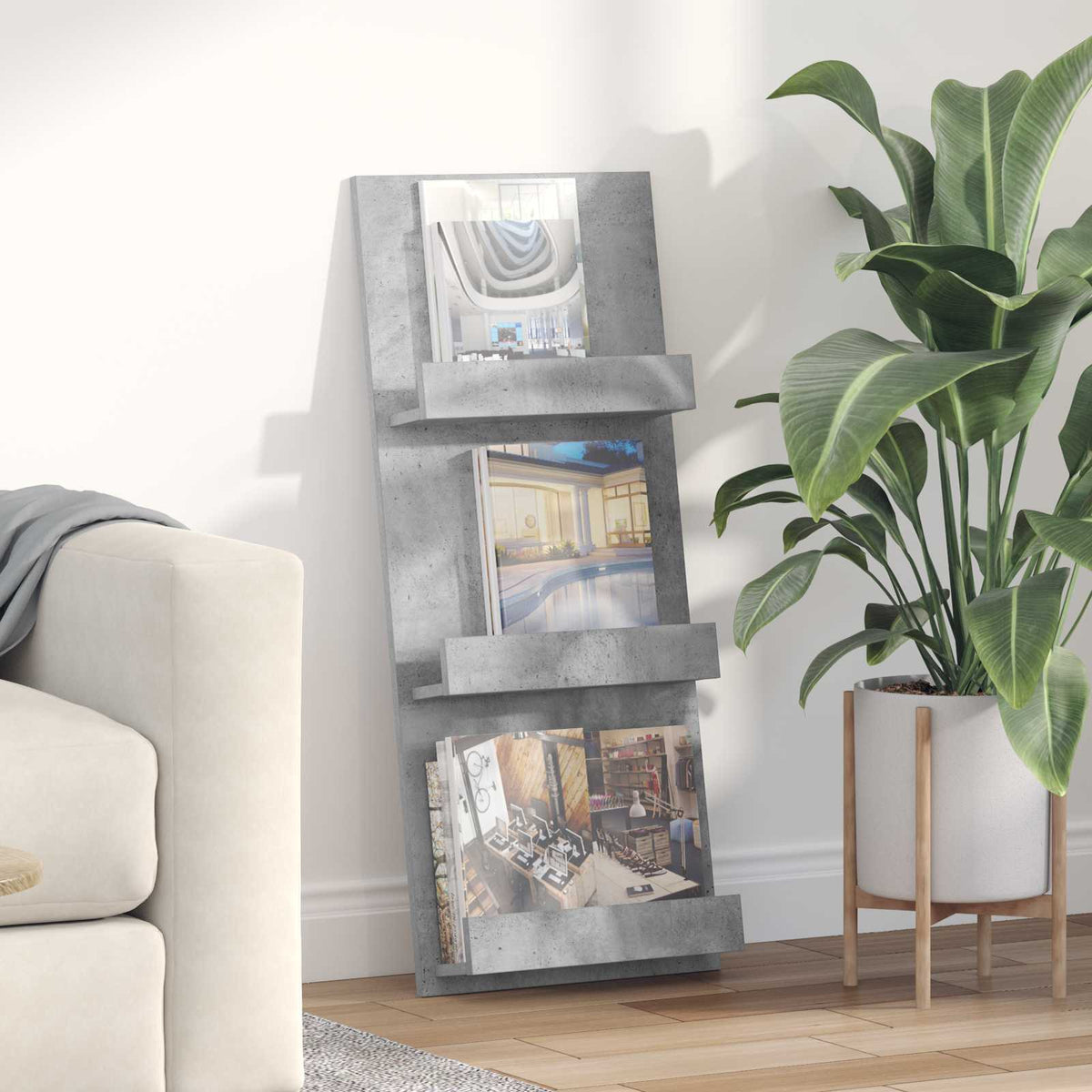 Tidningshylla Betonggrå 43 x 11 x 102 cm Konstruerat trä