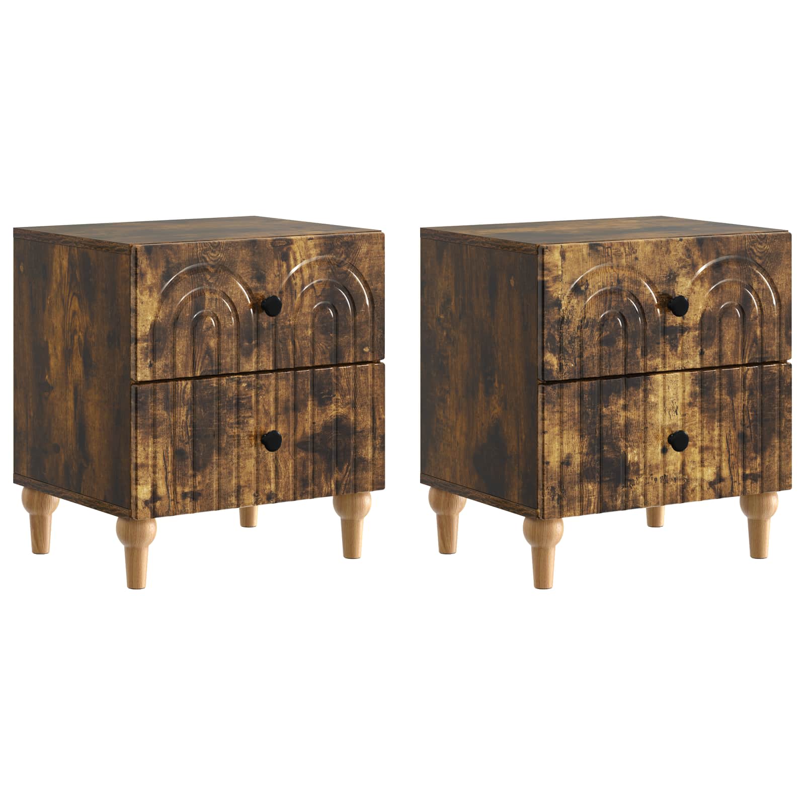 Nattduksbord 2 pcs Rökt ek 43 x 34,5 x 48 cm Konstruerat trä