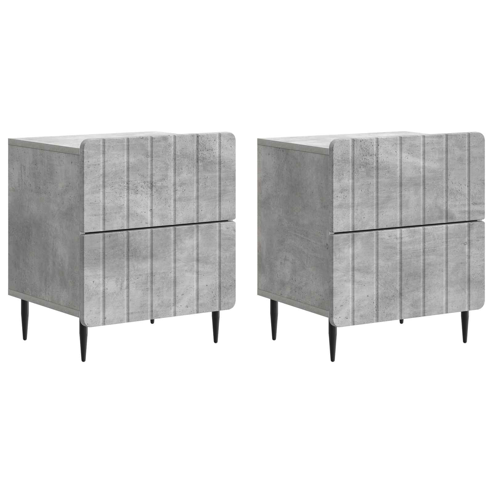 Nattduksbord med låda 2 pcs Betonggrå 43 x 34,5 x 49,5 cm