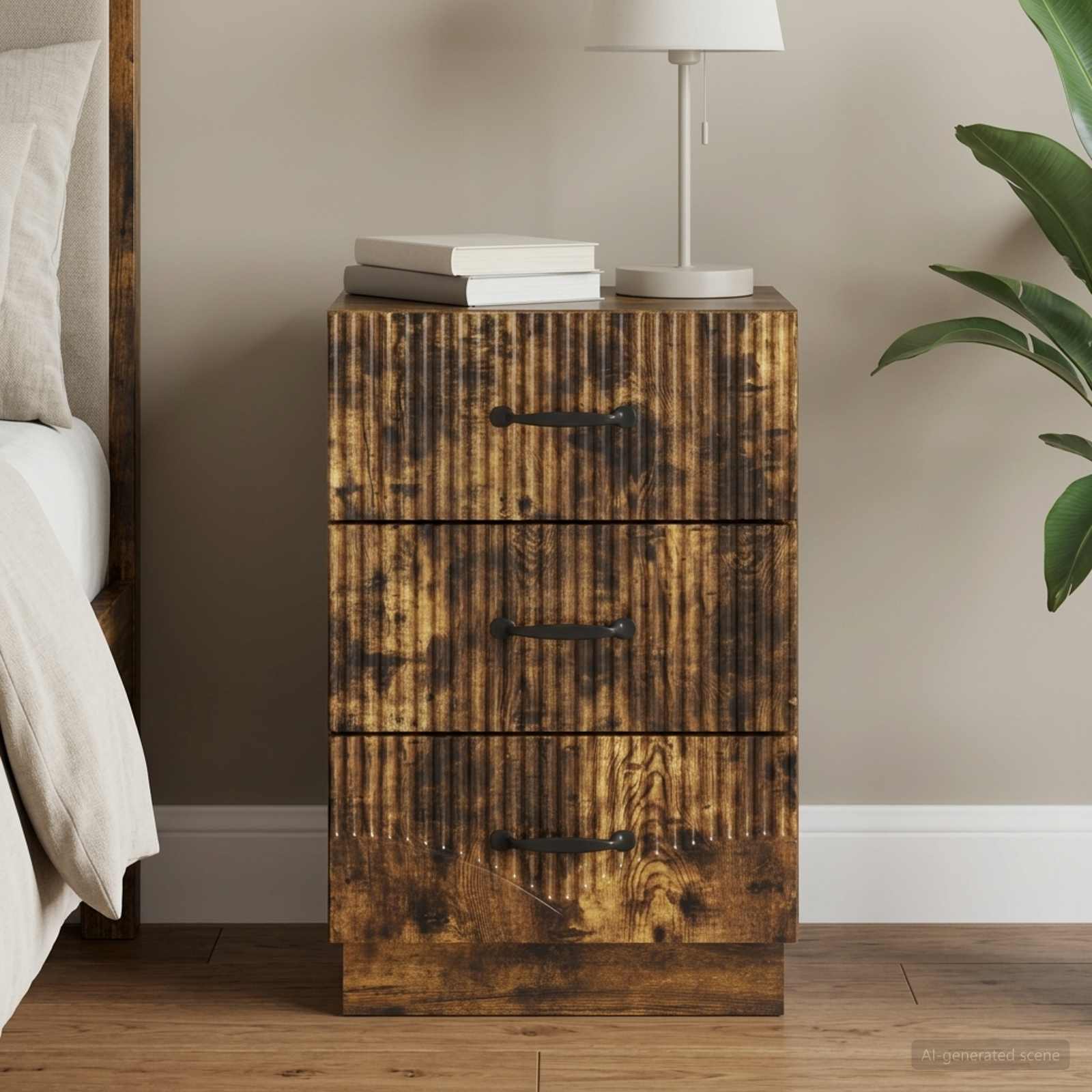 Nattduksbord med låda Rökt ek 43 x 41 x 63,5 cm Konstruerat trä