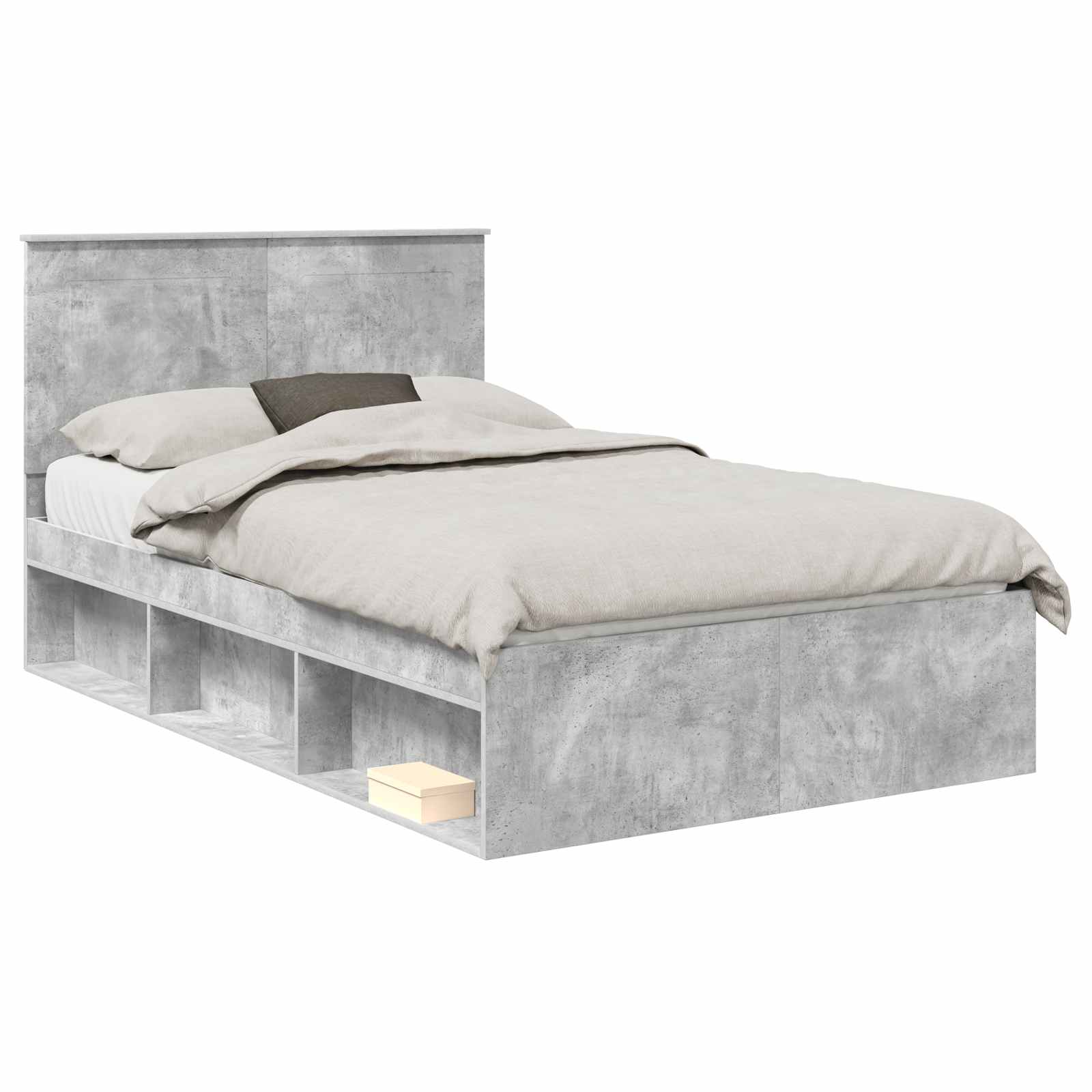 Sängram med huvudgavel Betonggrå 135 x 190 cm Massiv furu