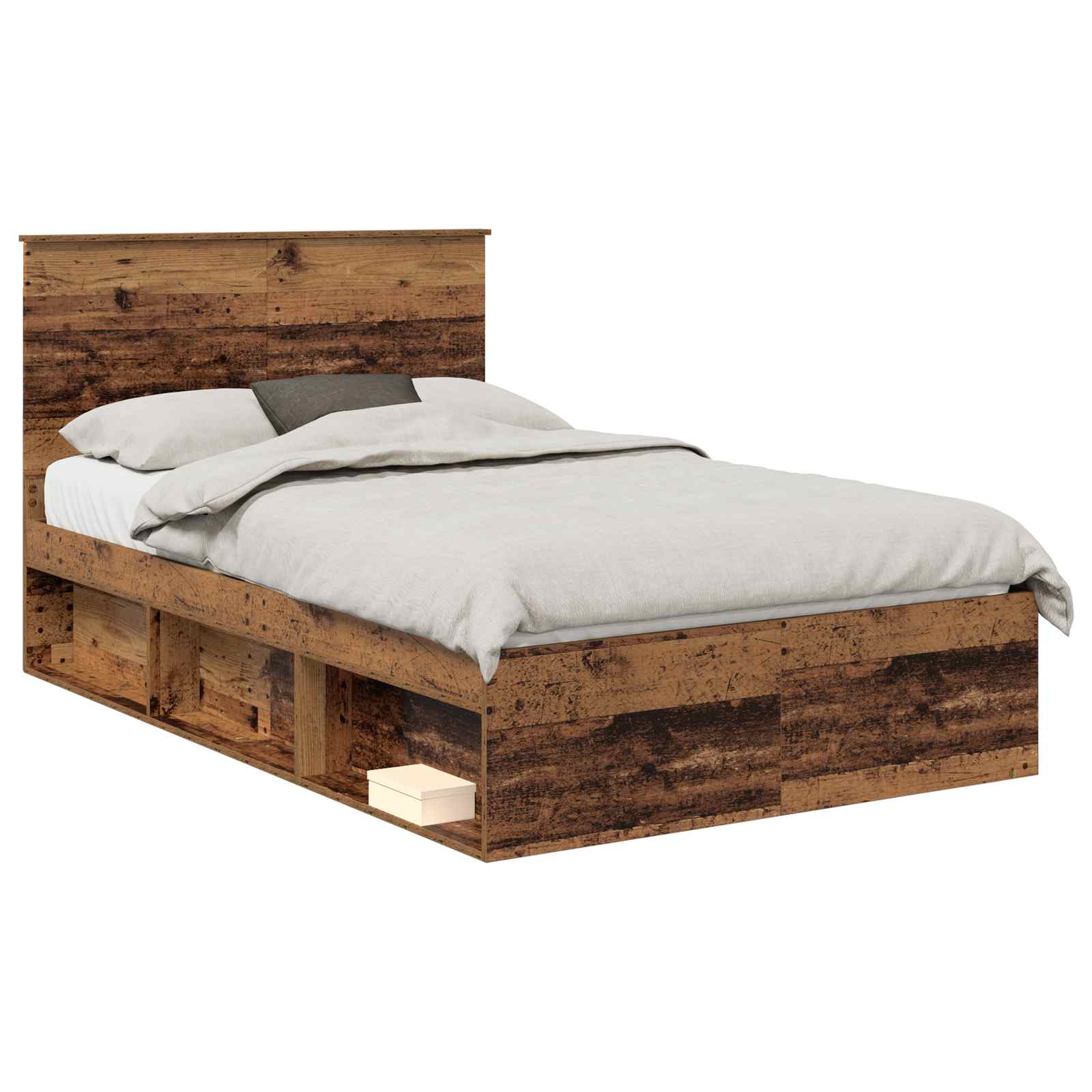 Sängram med huvudgavel Gammalt trä 135 x 190 cm Massiv furu