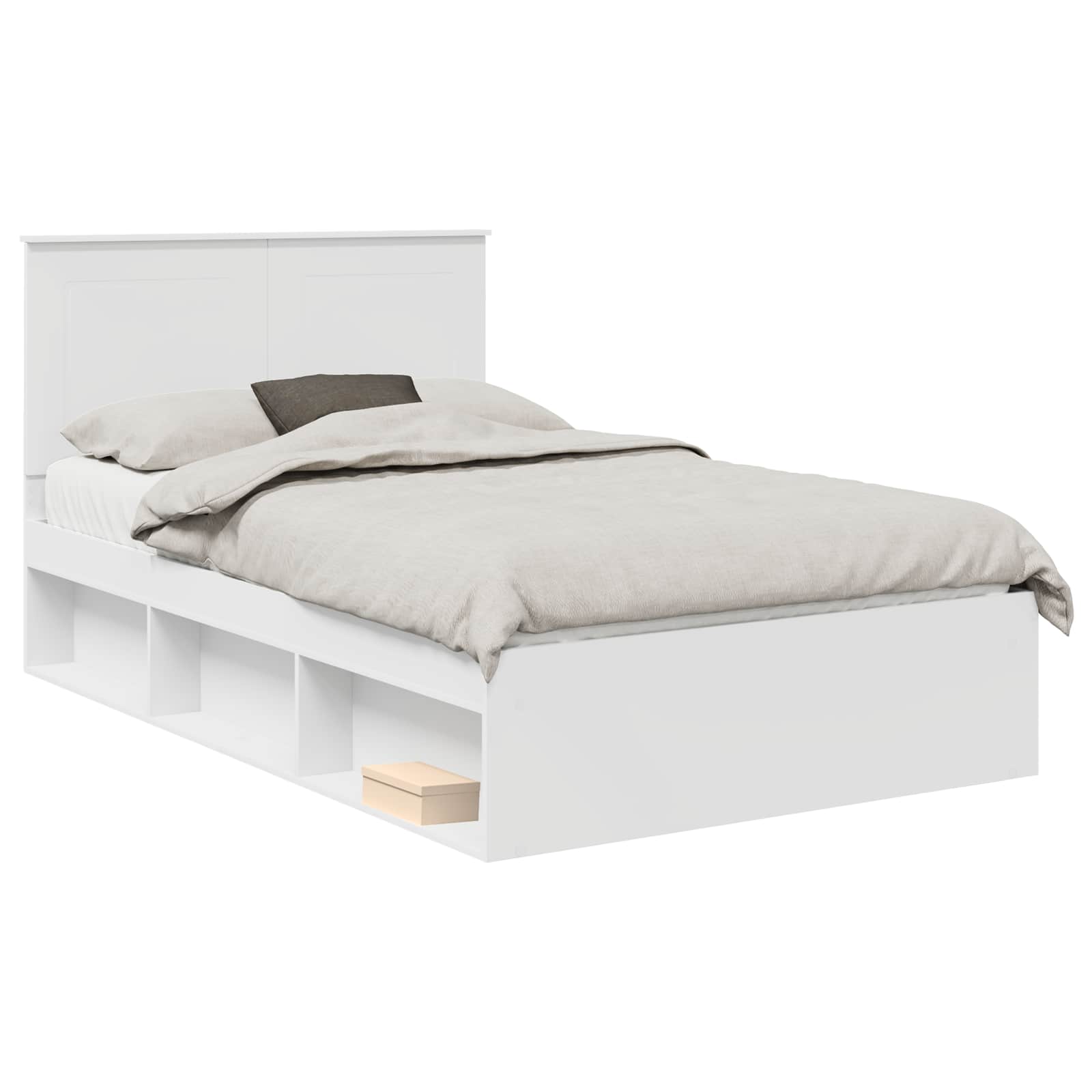 Sängram med huvudgavel Vit 120 x 190 cm Massiv furu