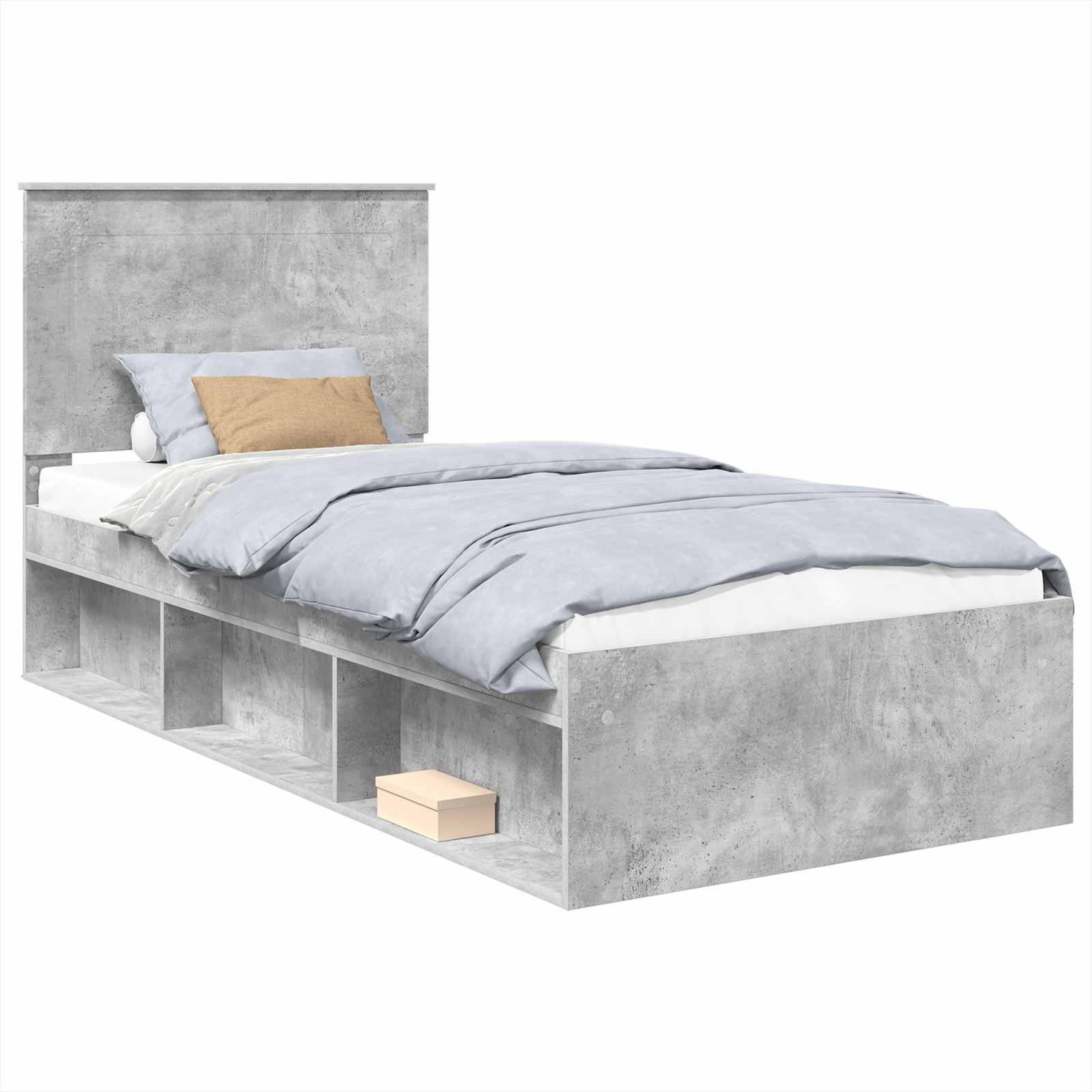 Sängram med huvudgavel Betong 90 x 200 cm Massiv furu
