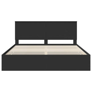 Sängram med låda med huvudgavel Svart 200 x 200 cm Ingenjörsträ