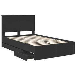Sängram med låda med huvudgavel Svart 120 x 200 cm Ingenjörsträ