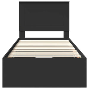 Sängram med låda med huvudgavel Svart 90 x 190 cm Ingenjörsträ