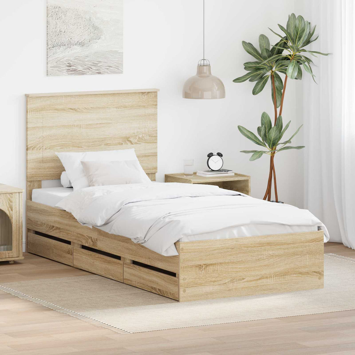 Sängram med låda med lagring Sonoma-ek 75 x 190 cm Ingenjörsträ