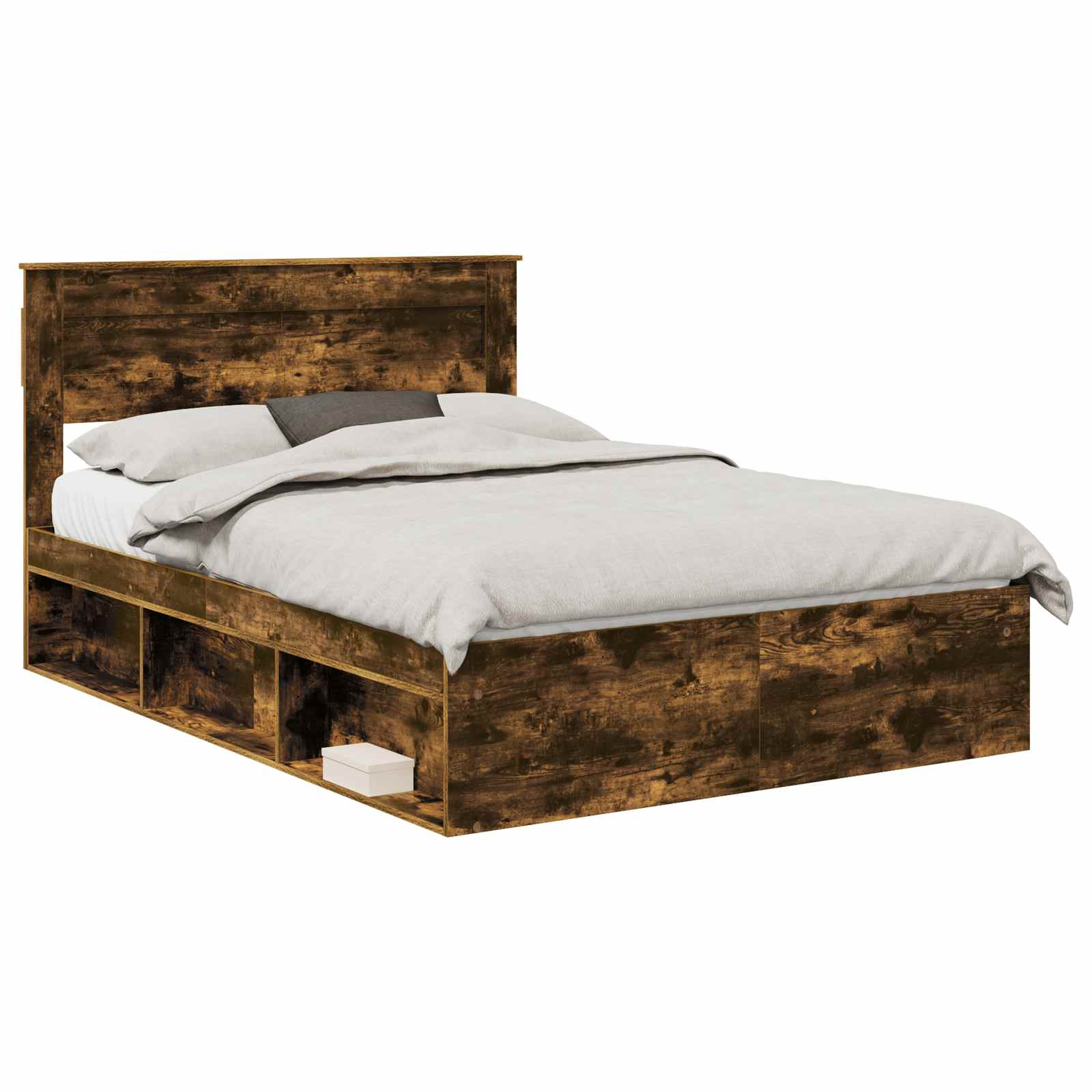 Sängram med huvudgavel Rökt ek 140 x 190 cm Massiv furu