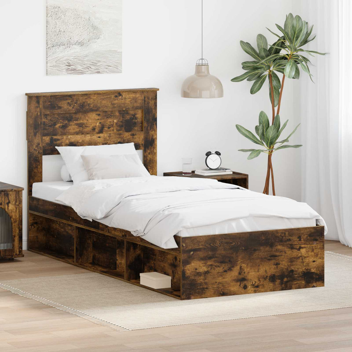 Sängram Rökt ek 100 x 200 cm Konstruerat trä