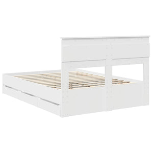 Sängram med låda med huvudgavel Vit 160 x 200 cm Ingenjörsträ