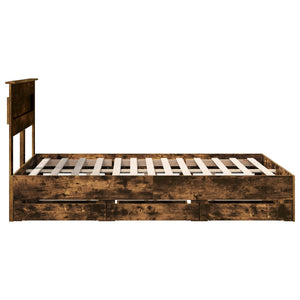 Sängram med låda med lagring Rökt ek 160 x 200 cm Ingenjörsträ