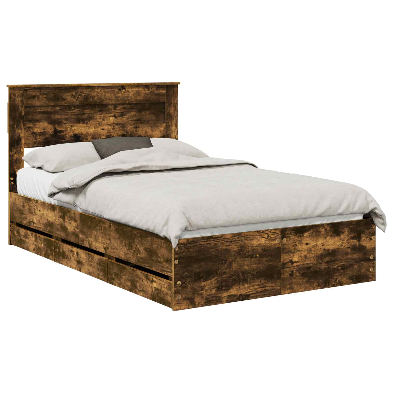 Sängram med låda med lagring Rökt ek 135 x 190 cm Ingenjörsträ