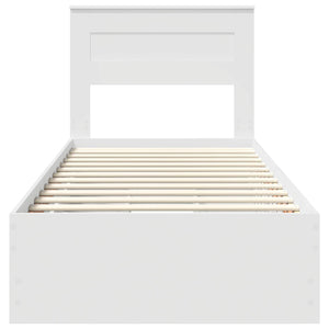 Sängram med låda med huvudgavel Vit 90 x 190 cm Ingenjörsträ