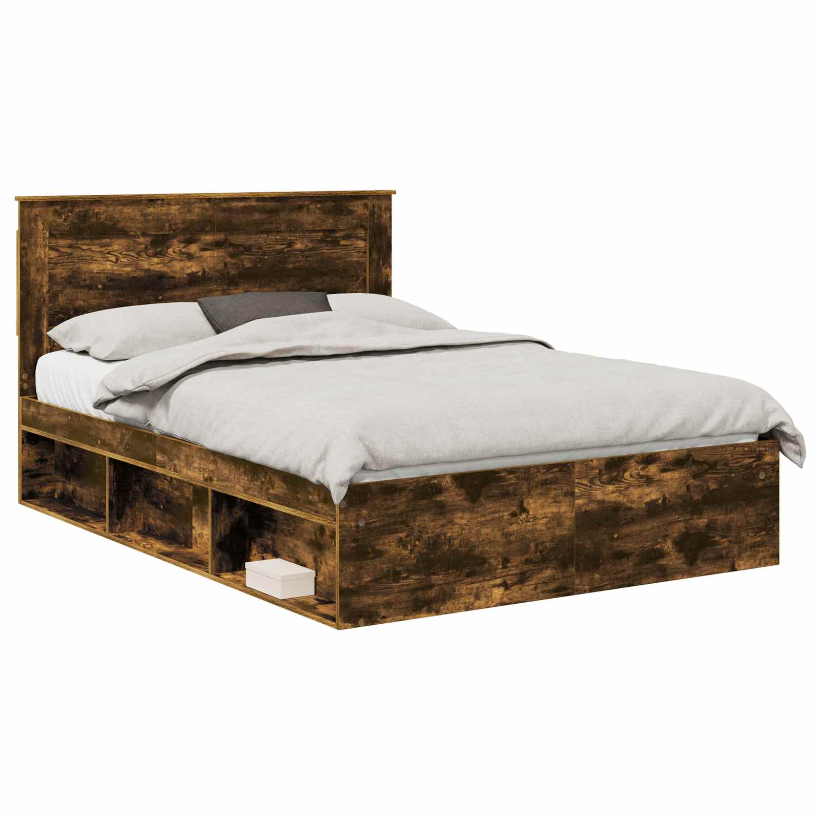 Sängram med huvudgavel Rökt ek 140 x 190 cm Massiv furu