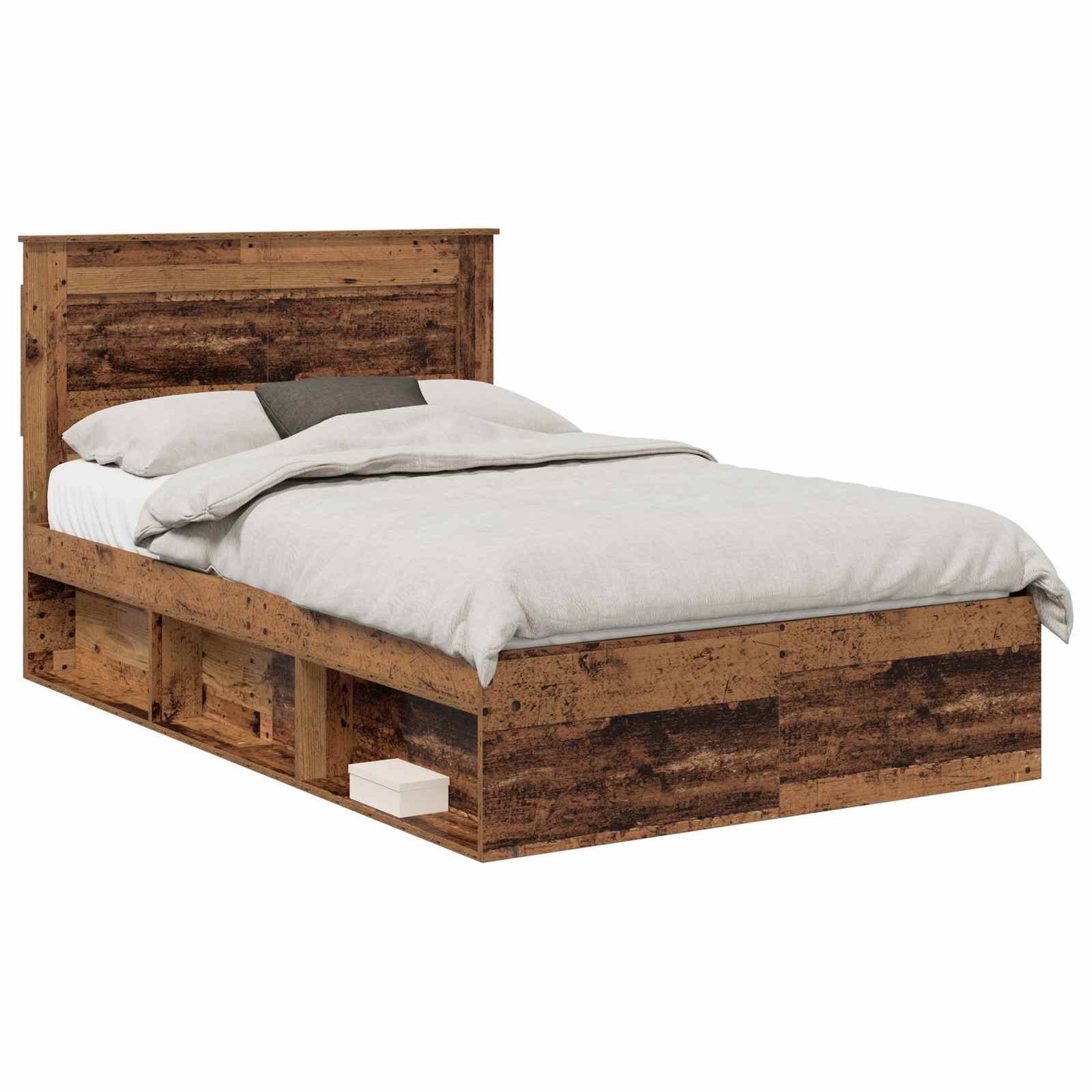 Sängram med huvudgavel Gammalt trä 135 x 190 cm Massiv furu