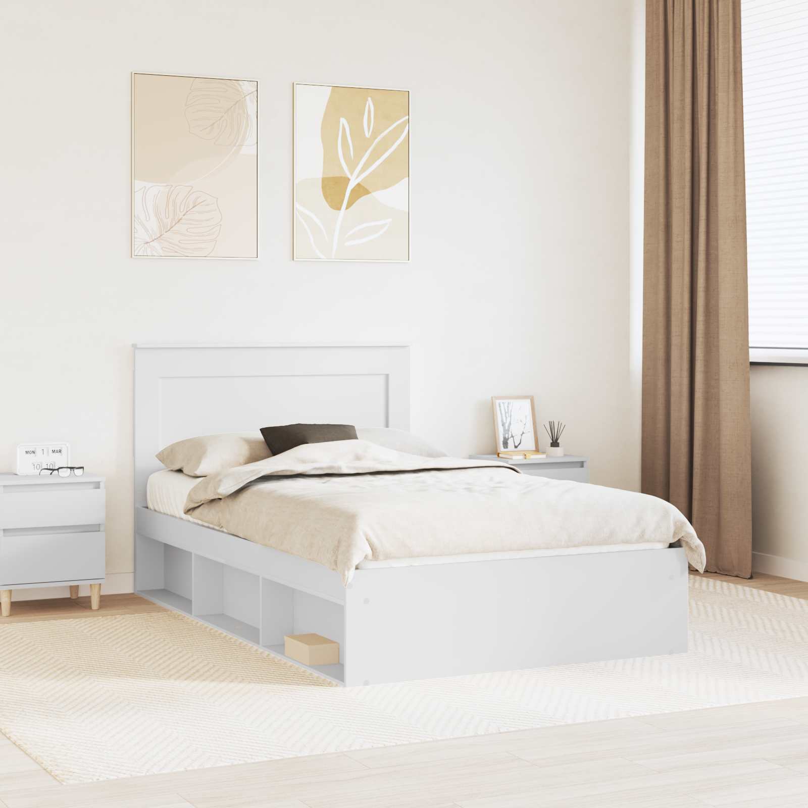 Sängram med huvudgavel Vit 120 x 190 cm Massiv furu