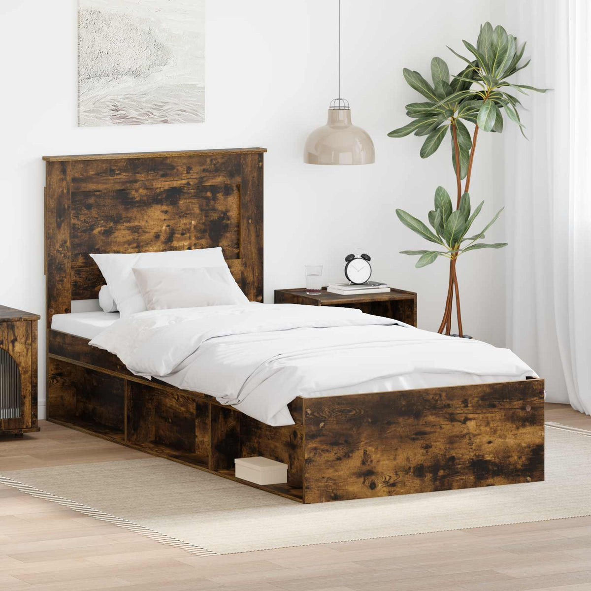 Sängram Rökt ek 90 x 190 cm Konstruerat trä