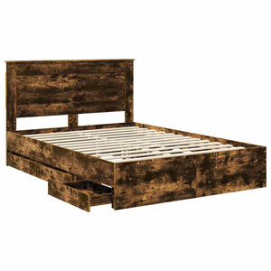 Sängram med låda med lagring Rökt ek 160 x 200 cm Ingenjörsträ