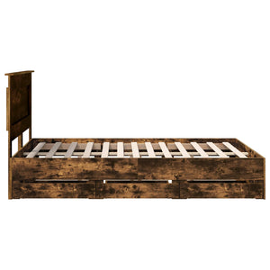 Sängram med låda med lagring Rökt ek 160 x 200 cm Ingenjörsträ