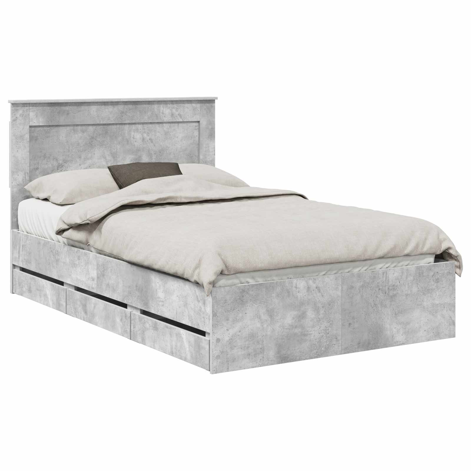 Sängram med låda Betonggrå 135 x 190 cm Ingenjörsträ