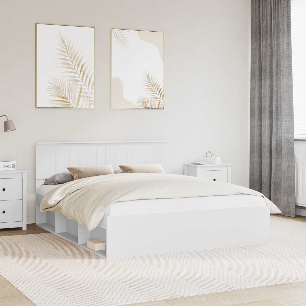 Sängram med huvudgavel Vit 160 x 200 cm Massiv furu