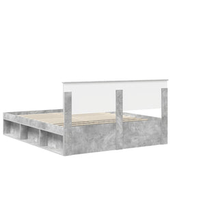 Sängram med huvudgavel Betong 160 x 200 cm Massiv furu