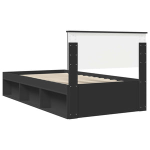 Sängram med huvudgavel Svart 100 x 200 cm Massiv furu