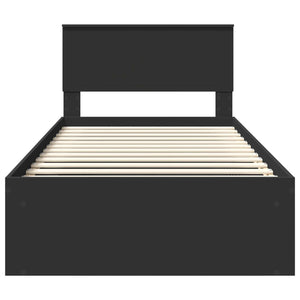 Sängram med huvudgavel Svart 100 x 200 cm Massiv furu