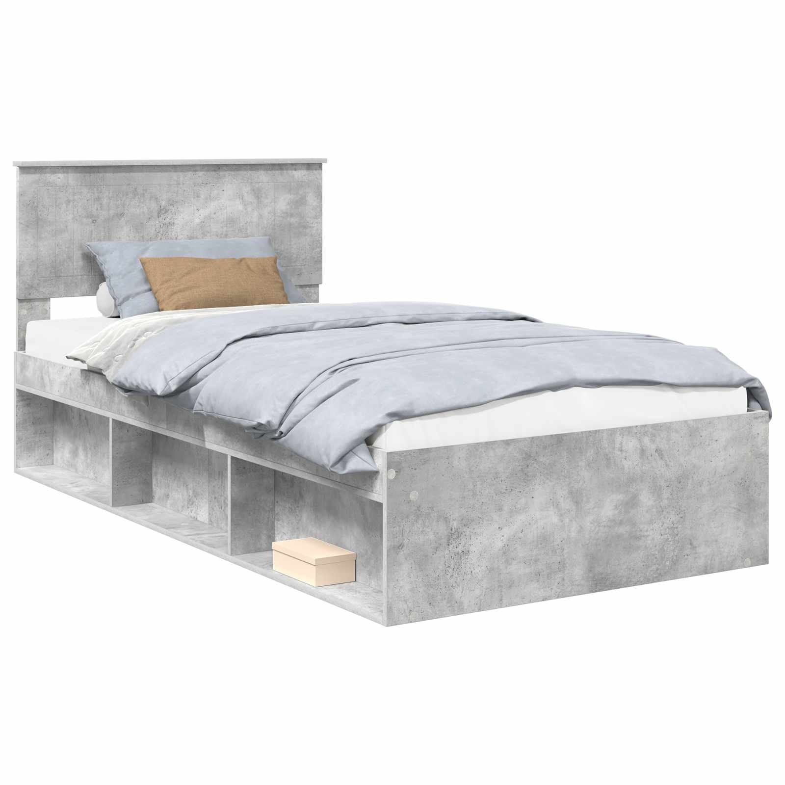 Sängram med huvudgavel Betonggrå 100 x 200 cm Massiv furu