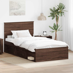 Sängram med huvudgavel Brun Ek 100 x 200 cm Massiv furu