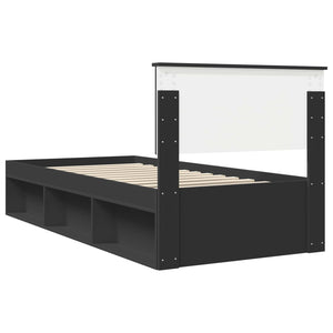 Sängram med huvudgavel Svart 90 x 200 cm Massiv furu