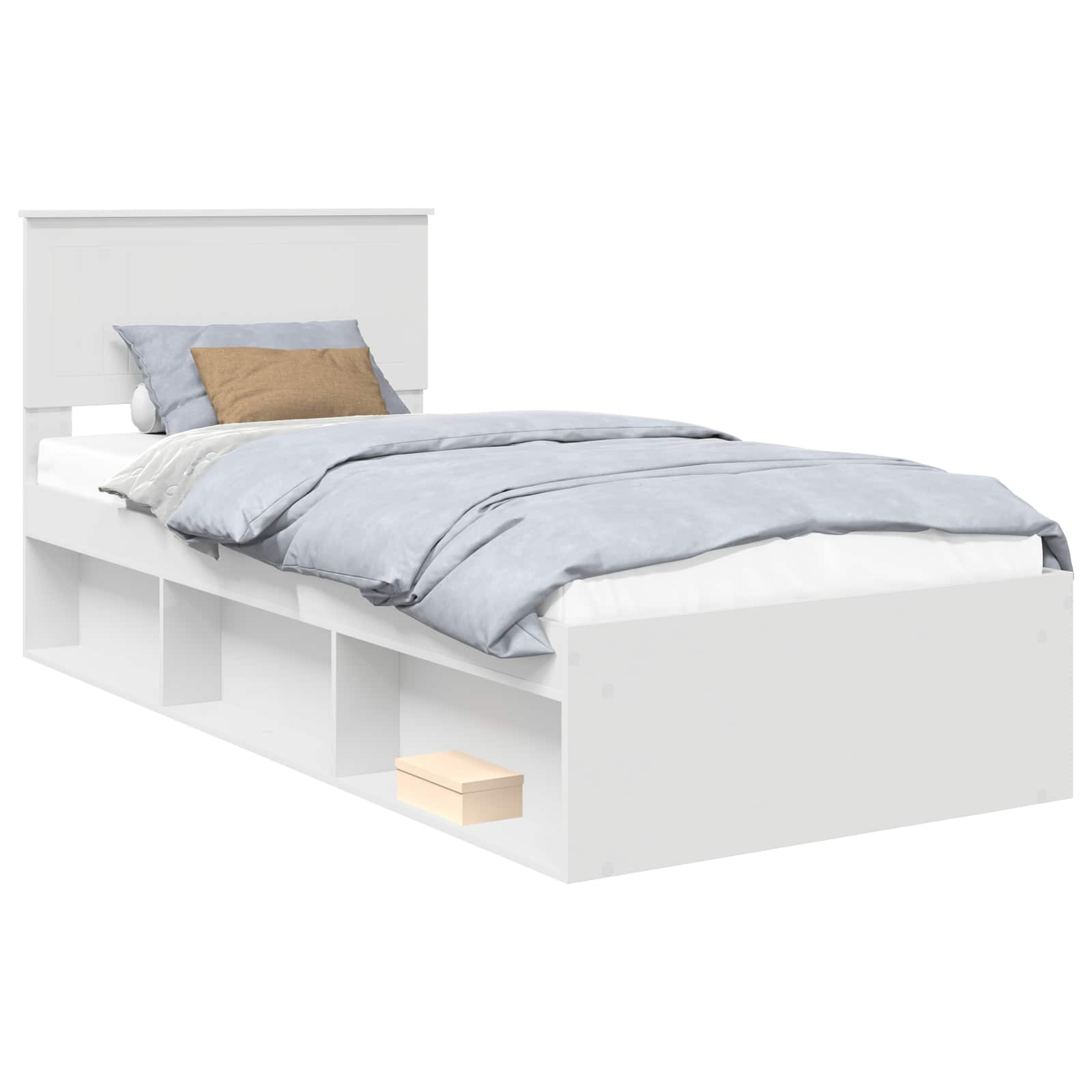 Sängram med huvudgavel Vit 90 x 190 cm Massiv furu
