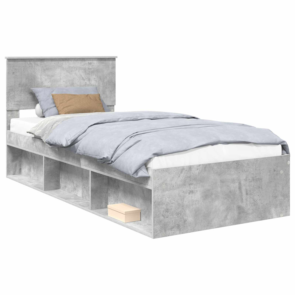 Sängram med huvudgavel Betonggrå 90 x 190 cm Massiv furu