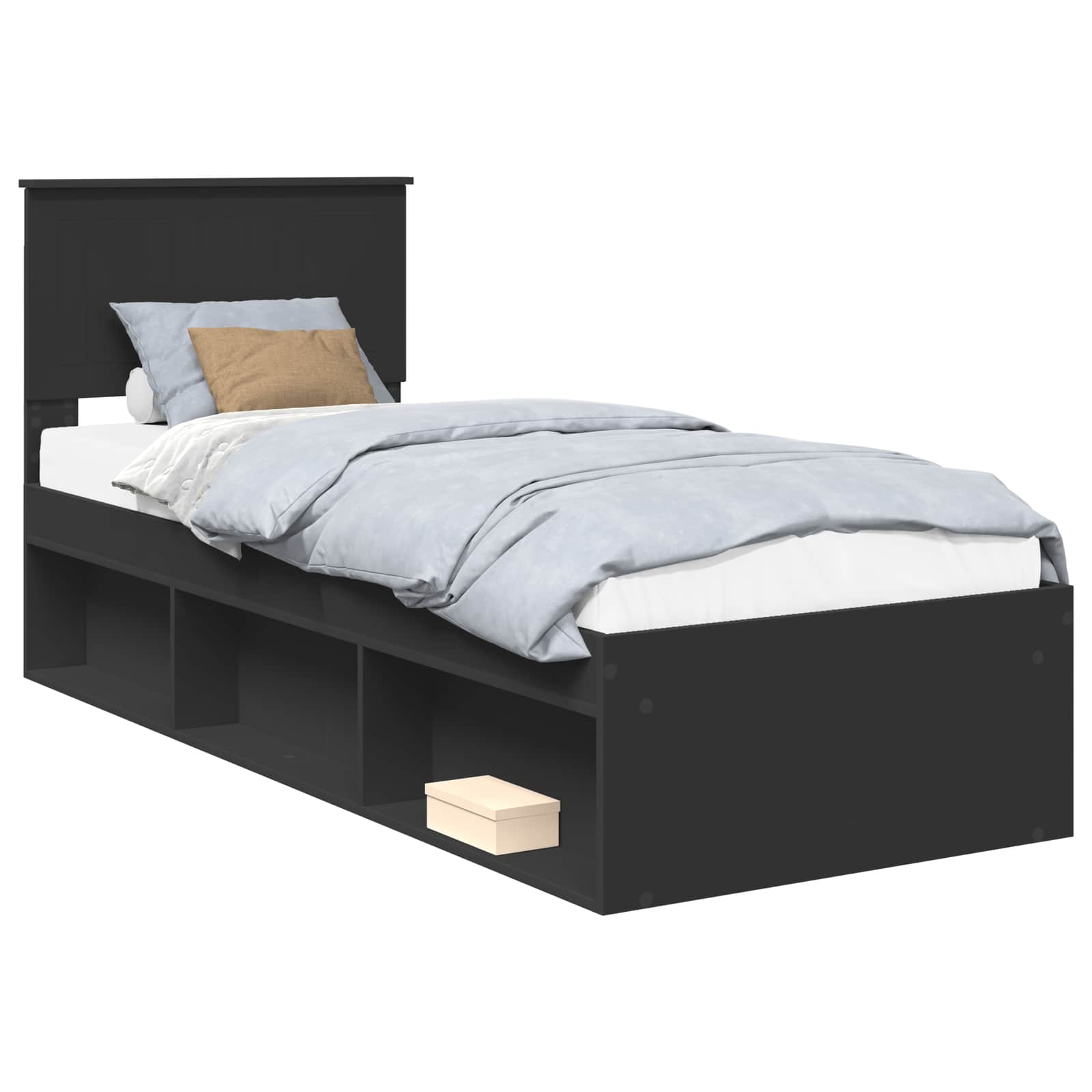 Sängram med huvudgavel Svart 75 x 190 cm Massiv furu