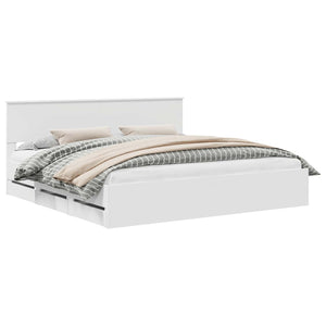 Sängram med låda med huvudgavel Vit 200 x 200 cm Ingenjörsträ