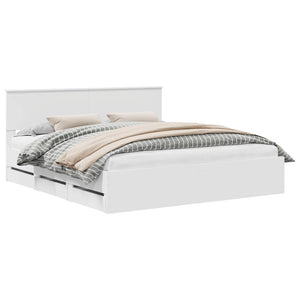 Sängram med låda med huvudgavel Vit 180 x 200 cm Ingenjörsträ