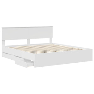 Sängram med låda med huvudgavel Vit 180 x 200 cm Ingenjörsträ