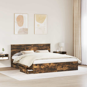 Sängram med låda med lagring Rökt ek 180 x 200 cm Ingenjörsträ