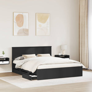 Sängram med låda med huvudgavel Svart 160 x 200 cm Ingenjörsträ