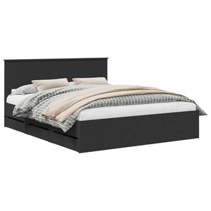 Sängram med låda med huvudgavel Svart 160 x 200 cm Ingenjörsträ