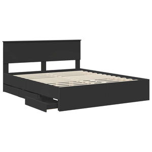 Sängram med låda med huvudgavel Svart 160 x 200 cm Ingenjörsträ