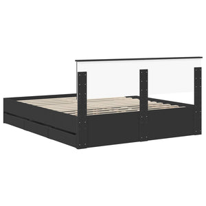 Sängram med låda med huvudgavel Svart 160 x 200 cm Ingenjörsträ
