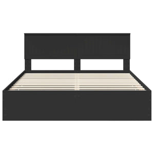 Sängram med låda med huvudgavel Svart 160 x 200 cm Ingenjörsträ