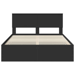 Sängram med låda med huvudgavel Svart 140 x 200 cm Ingenjörsträ