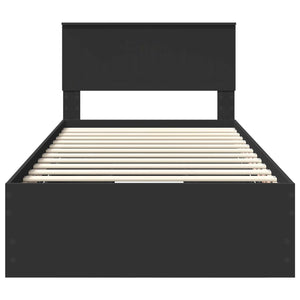 Sängram med låda med huvudgavel Svart 100 x 200 cm Ingenjörsträ