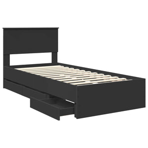 Sängram med låda med huvudgavel Svart 90 x 190 cm Ingenjörsträ