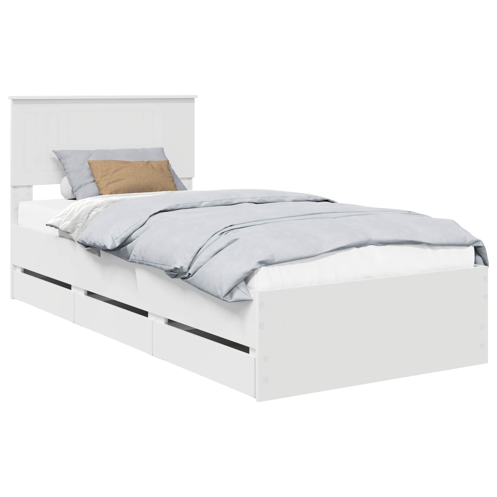 Sängram med låda med huvudgavel Vit 90 x 190 cm Ingenjörsträ